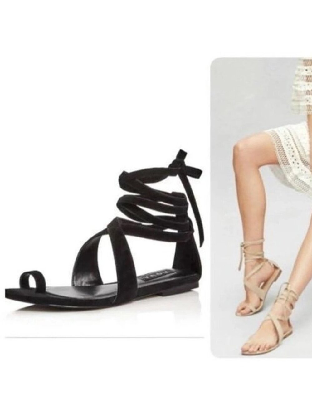 Aqua Anthropologie Genuine Suede Leather Lace Up Strappy Sandals Black 7.5